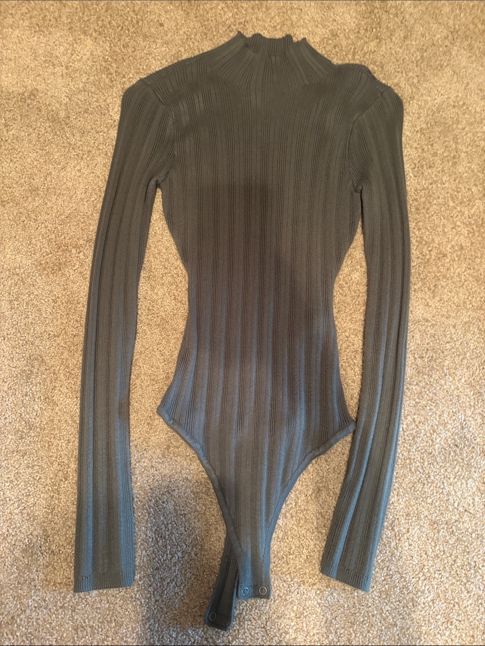 Abercrombie & Fitch Olive Ribbed Mock Neck Long-Sleeve Bodysuit